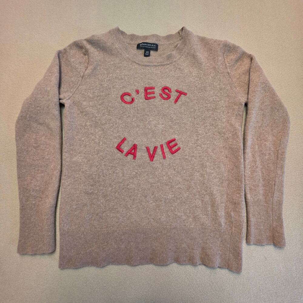 Banana Republic C'EST LA VIE Sweater Italian Merino Wool Blend Tan Red Sz XS